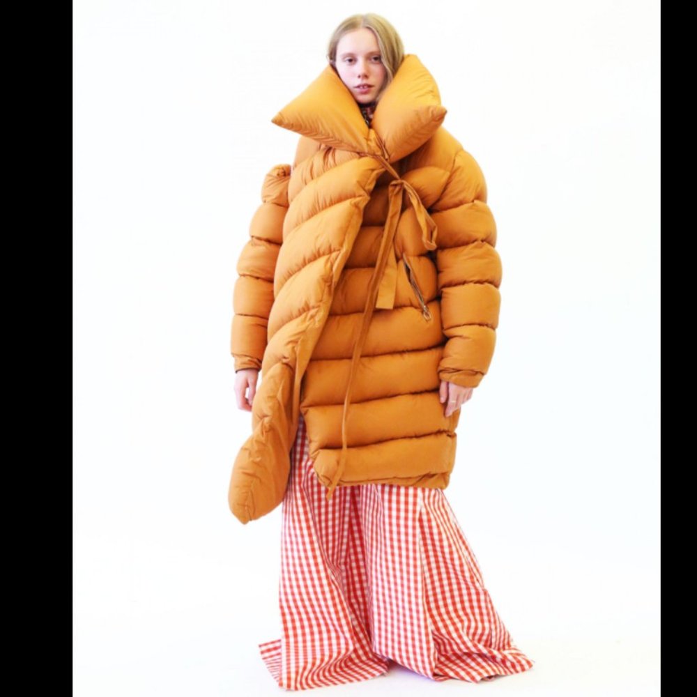 Rust Orange Feather Puffer Coat Marques Almeida Sm - image 1